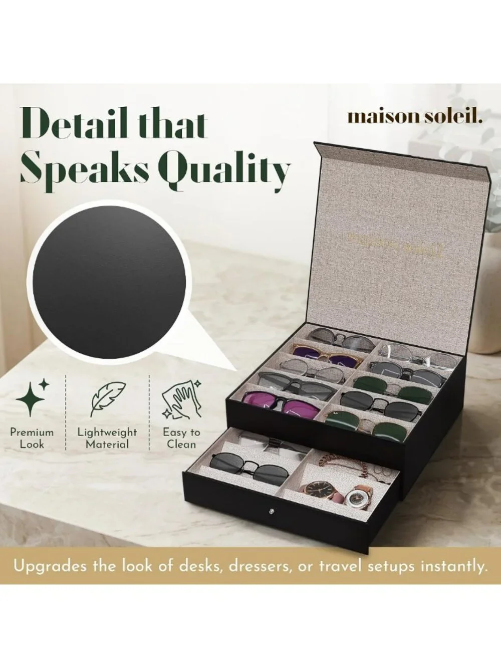 18-Slot Sunglasses Organizer Case for Men & Women - Travel Holder & Jewelry